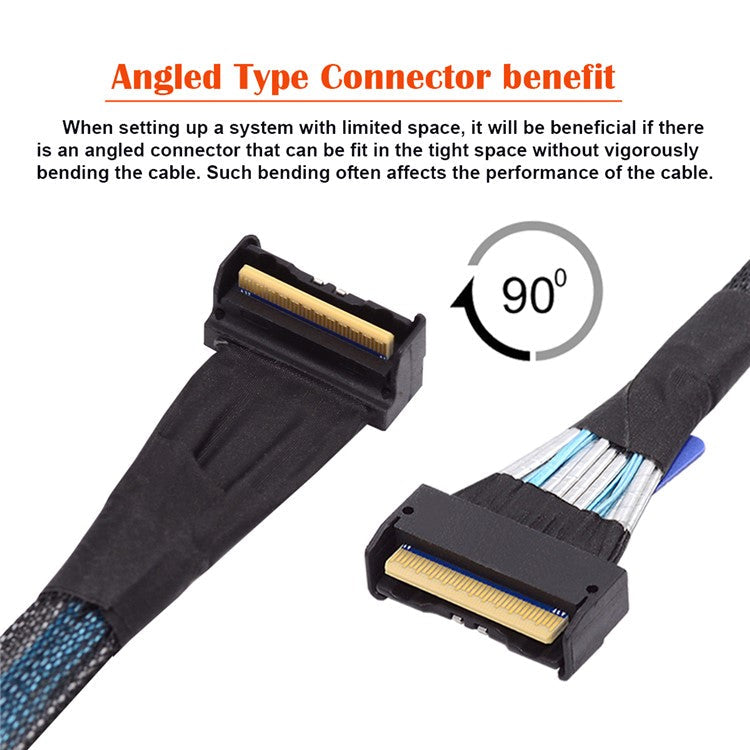 SF-063-UP 35cm PCI-E 5.0 Mini Cool Edge IO MCIO Angled PCI-E Slimline SAS 8i 74Pin Male to MCIO 74Pin Male Extender Cable