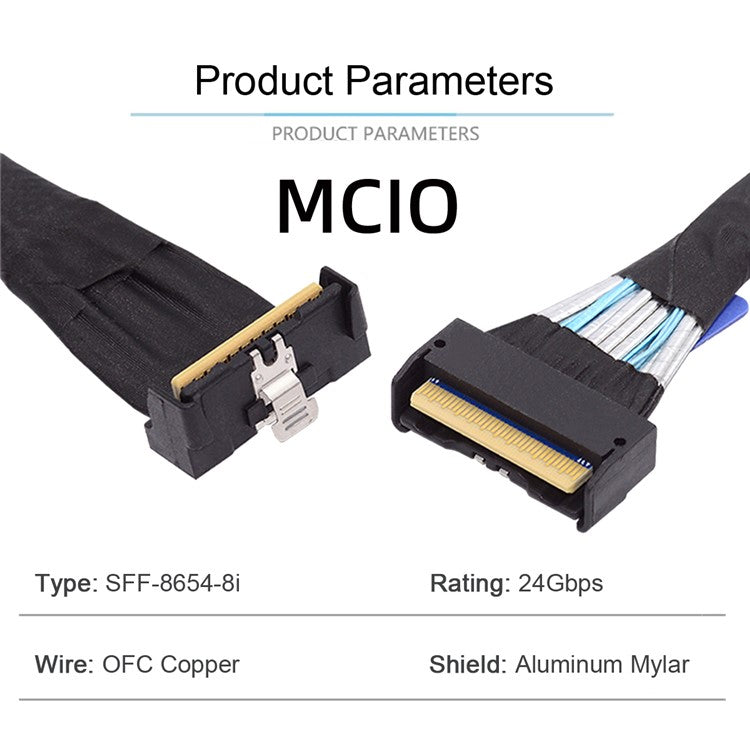 SF-063-UP 35cm PCI-E 5.0 Mini Cool Edge IO MCIO Angled PCI-E Slimline SAS 8i 74Pin Male to MCIO 74Pin Male Extender Cable