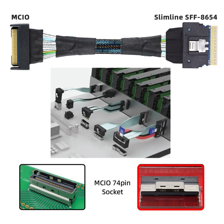 SF-075-BK 50cm PCI-E 5.0 Mini Cool Edge IO MCIO PCI-E Slimline 8i 74Pin Male to SFF-8654 SAS 4.0 74Pin Male Extender Cable