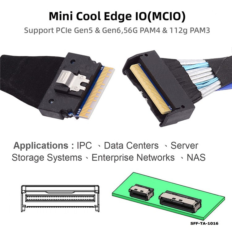 SF-075-BK 50cm PCI-E 5.0 Mini Cool Edge IO MCIO PCI-E Slimline 8i 74Pin Male to SFF-8654 SAS 4.0 74Pin Male Extender Cable