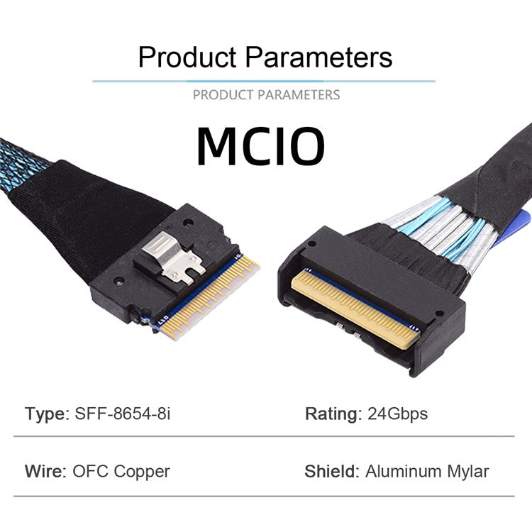 SF-075-BK 50cm PCI-E 5.0 Mini Cool Edge IO MCIO PCI-E Slimline 8i 74Pin Male to SFF-8654 SAS 4.0 74Pin Male Extender Cable