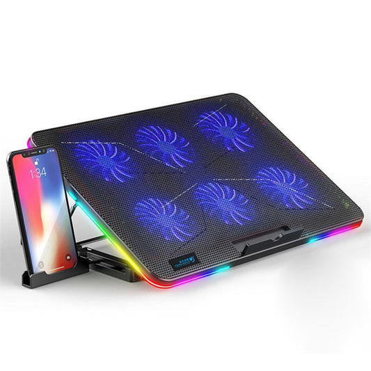 COOLCOLD F5 15.6-inch Laptop Cooling Base RGB Light Height Adjustable Notebook Cooler Stand with 2 USB Ports - Black  /  Blue