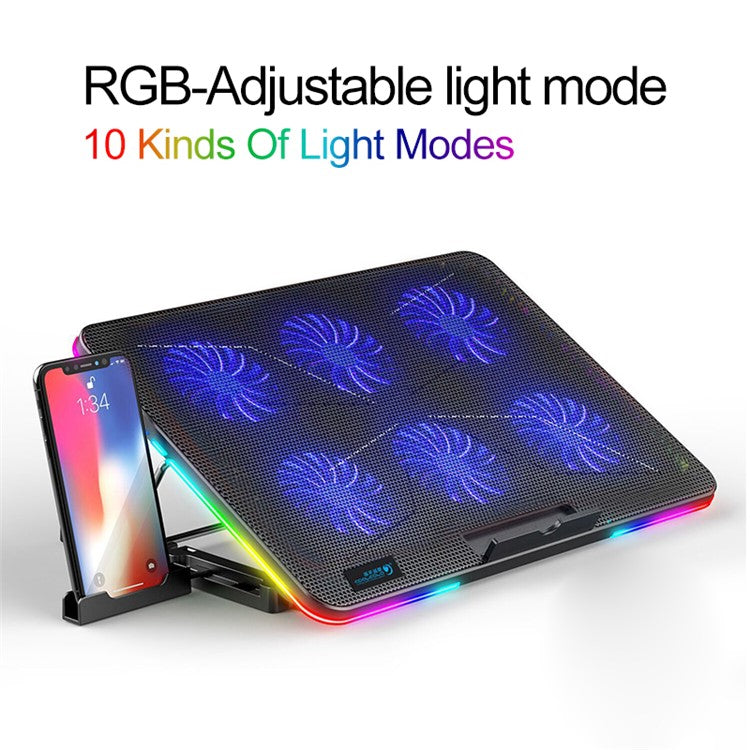 COOLCOLD F5 15.6-inch Laptop Cooling Base RGB Light Height Adjustable Notebook Cooler Stand with 2 USB Ports - Black  /  Blue