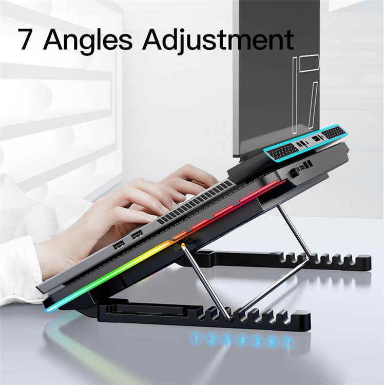 COOLCOLD F5 15.6-inch Laptop Cooling Base RGB Light Height Adjustable Notebook Cooler Stand with 2 USB Ports - Black  /  Blue