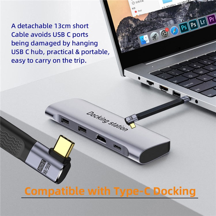 UC-002-0.13R 13cm Right Angled 240W Type-C Male to Male USB4 40Gbps 100W 8K Flat FPC Data Cable for Laptop Phone