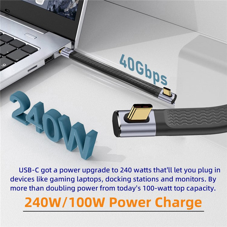 UC-002-0.13L 13cm Low Profile Angled 240W Type-C Male to Male USB4 40Gbps 100W 8K Flat FPC Data Cable for Laptop Phone