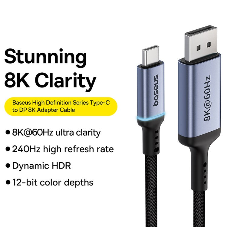 BASEUS BS-OH139 High Definition Series 1.5m Type-C to DP 8K Adapter Line DisplayPort Cable - Black