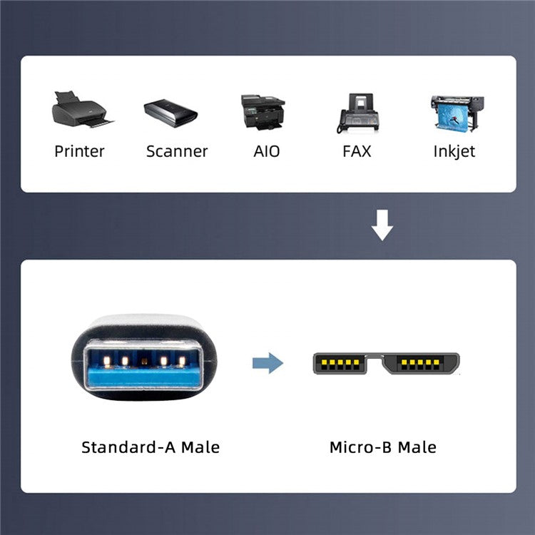 U3-075-MM 0.3m USB 3.0 Male to Micro 3.0 B Male Cable 5Gbps Data Transfer Converter for Disk SSD (Silver Shell)
