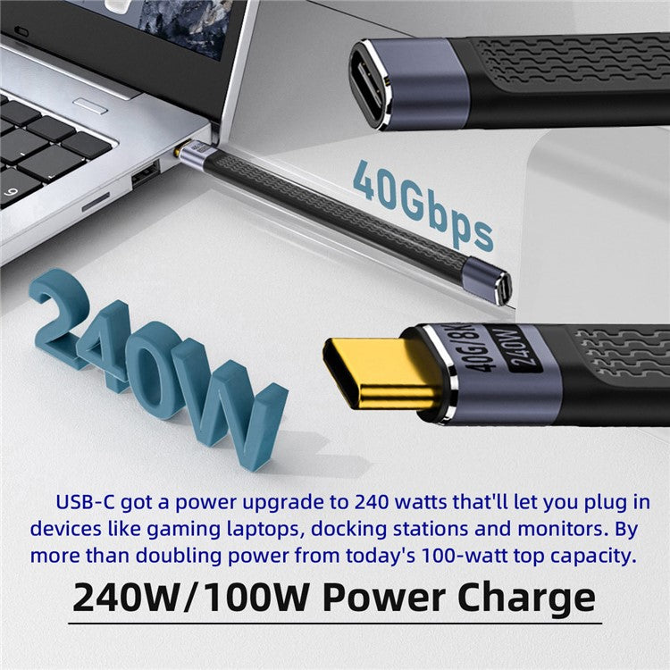 UC-040-0.13W 13cm USB4 Extension Cable Slim Flat Male to Female 40Gbps with 240W Power and 8K / 60Hz Video