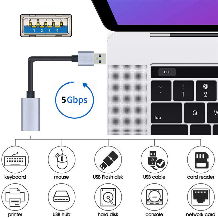U3-075-AF 0.3m USB 3.0 Male to USB 3.0 Female Extension Cord 5Gbps Disk SSD Camera Data Cable (Silver Shell)