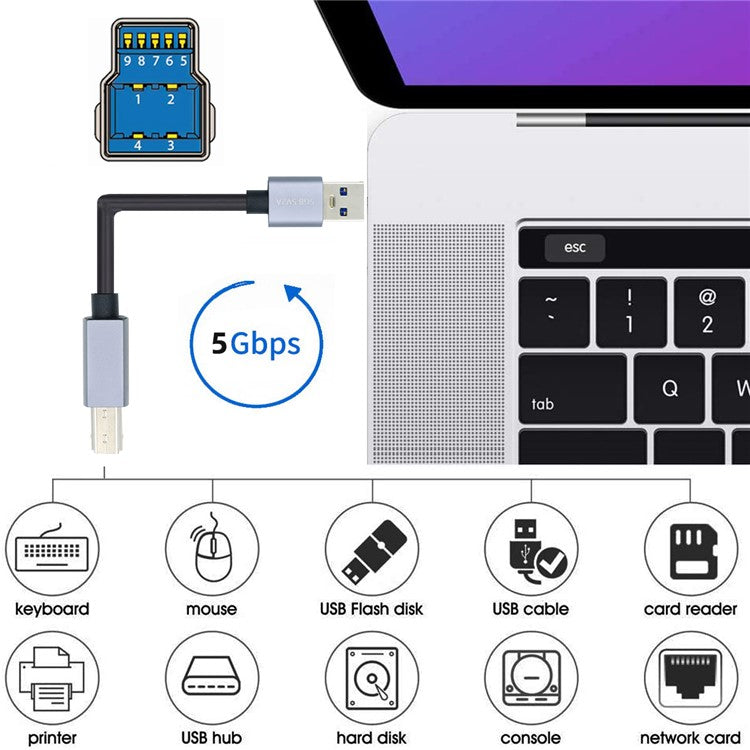U3-075-BM 0.3m USB 3.0 Type-A Male to Standard 3.0 B Male Cable Silver Shell 5Gbps Data Transmission Adapter