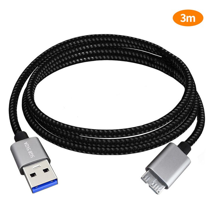 JUNSUNMAY 3m USB-A 3.0 Male to Micro-B Male Hard Drive Camera Data Cable Nylon Braided Cord