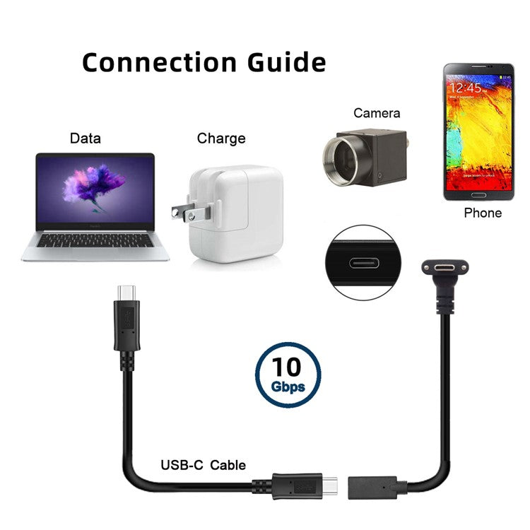 UC-041-UP 0.3m USB 3.1 Type C Up Angled Male to Female Extension Data  Screw Locking Cable