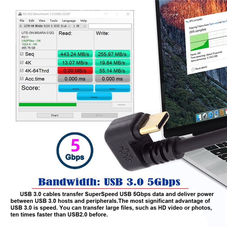 UC-101-DN 0.3m USB3.0 Type-A to USB-C Power Data Cable 90-degree Down Opposite U Shape Type