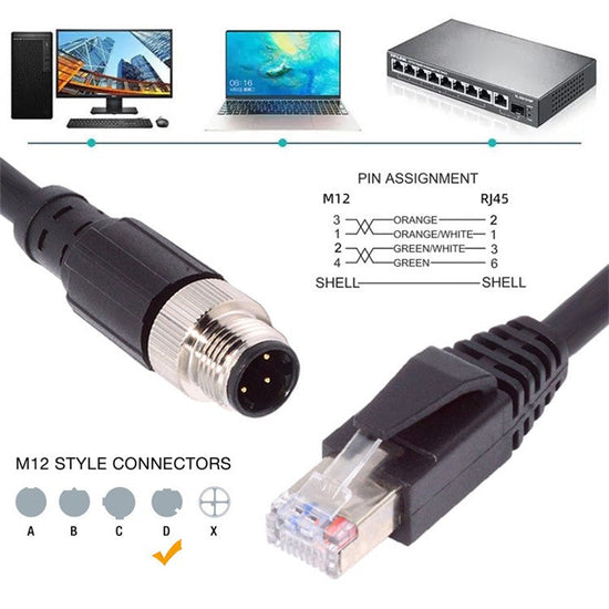 UT-021-1.0M M12 Type-D D-coded 4Pin Male to RJ45 Cat5e Male Cable Lan ...