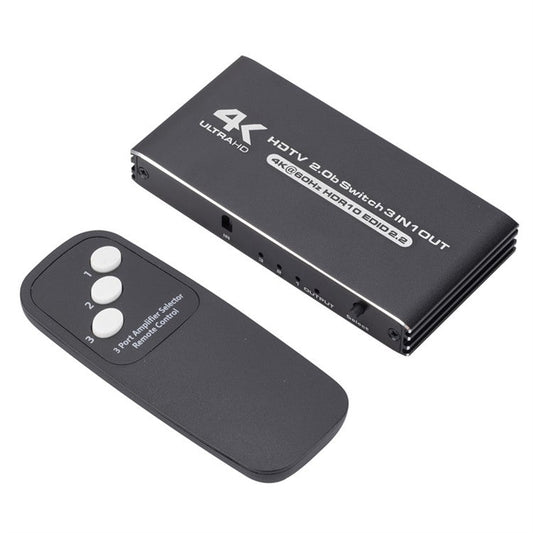 3 In 1 Out HDMI 2.0 Switcher 4K 60Hz Video Sharing Converter HDCP2.2 with Remote