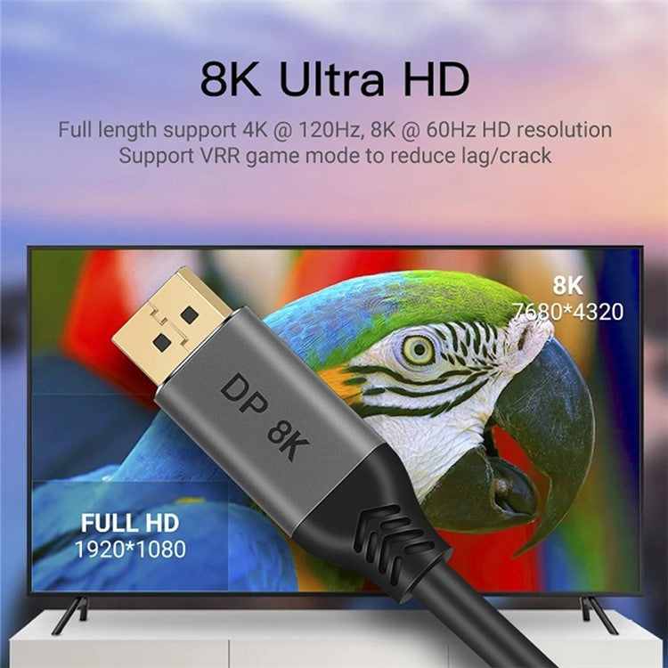 2m DP Male to DP Male 1.4 8K Ultra HD Cable 60Hz Refresh Rate High Speed Cable Cord