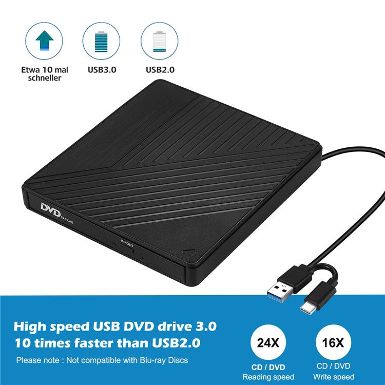 005 External Type-C / USB Laptop Computer CD DVD Playback Burning Optical Drive SD TF Card Reader