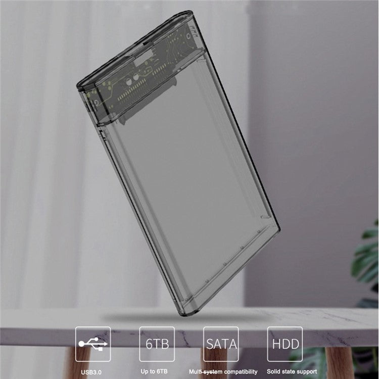 2.5'' External Hard Drive Enclosure USB 3.0 to SATA HDD Hard Disk Case for Mac OS and Windows, Supporting Max 6TB - Transparent Black