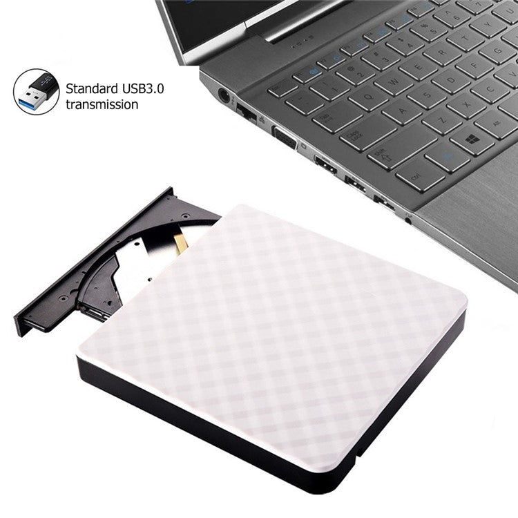 633 USB3.0 Computer Laptop External Optical Drive Burner Rhombus Pattern DVD Writer - Black+White