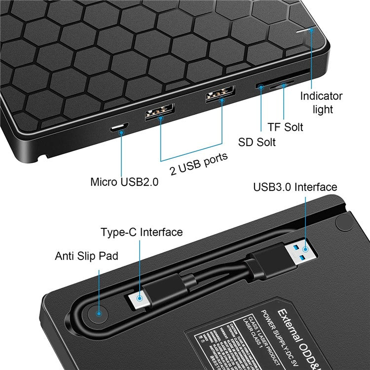 042 Football Pattern USB3.0 / Type-C Computer Laptop External Optical Drive Burner High Speed DVD Burner