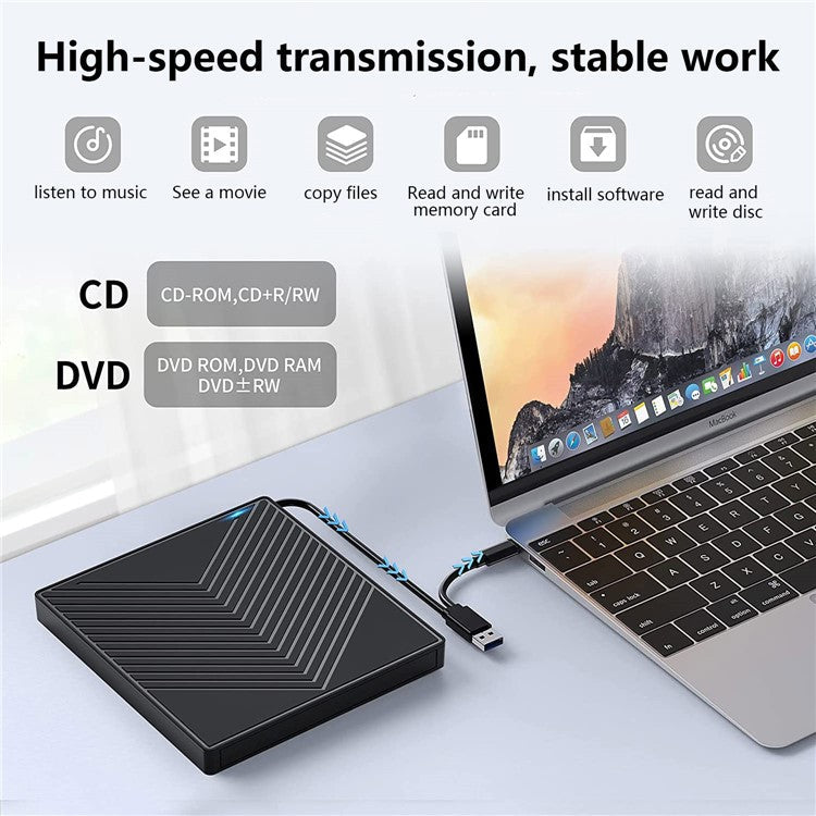 External CD / DVD+ / -RW Drive Writer Reading Burner with TF / SD Card Slot for Windows / Mac OS