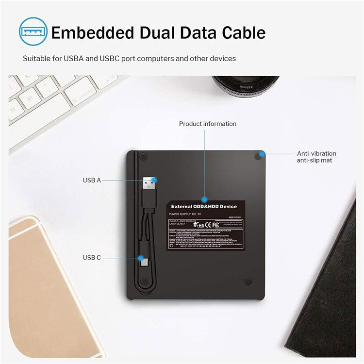 External CD / DVD+ / -RW Drive Writer Reading Burner with TF / SD Card Slot for Windows / Mac OS