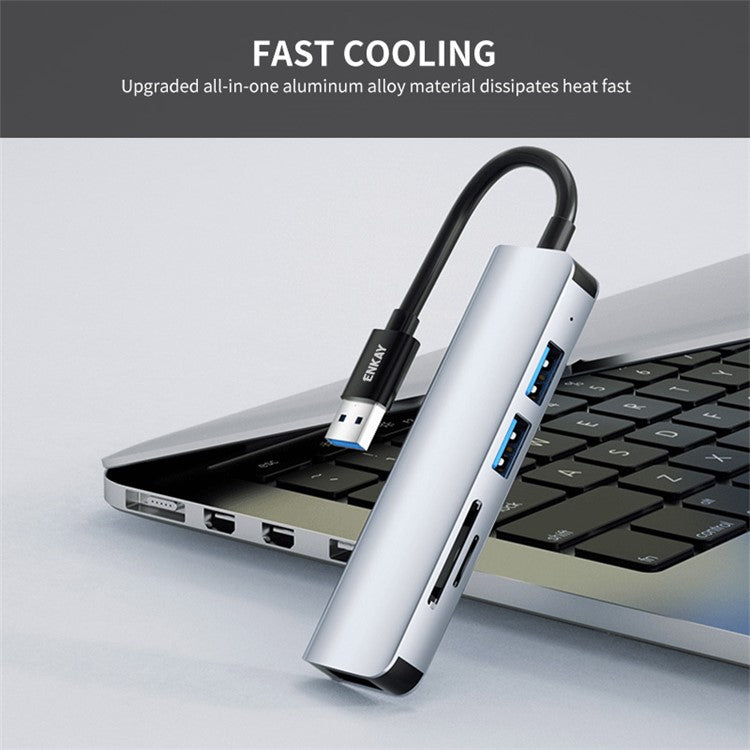 ENKAY HAT PRINCE 5-in-1 USB Hub  Multi-Port Adapter Converter to USB3.0 + 2xUSB2.0 + SD / TF Card Reader for Extended Monitor PC Laptop Desktop