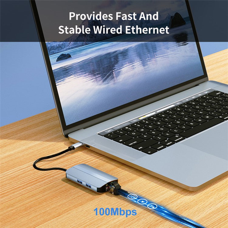 JUNSUNMAY JSM-HUB003 Type-C Hub Adapter 6-in-1 USB-C Docking Station Splitter Support 4K HD Video, 100Mbps, 87W PD Charging Converter