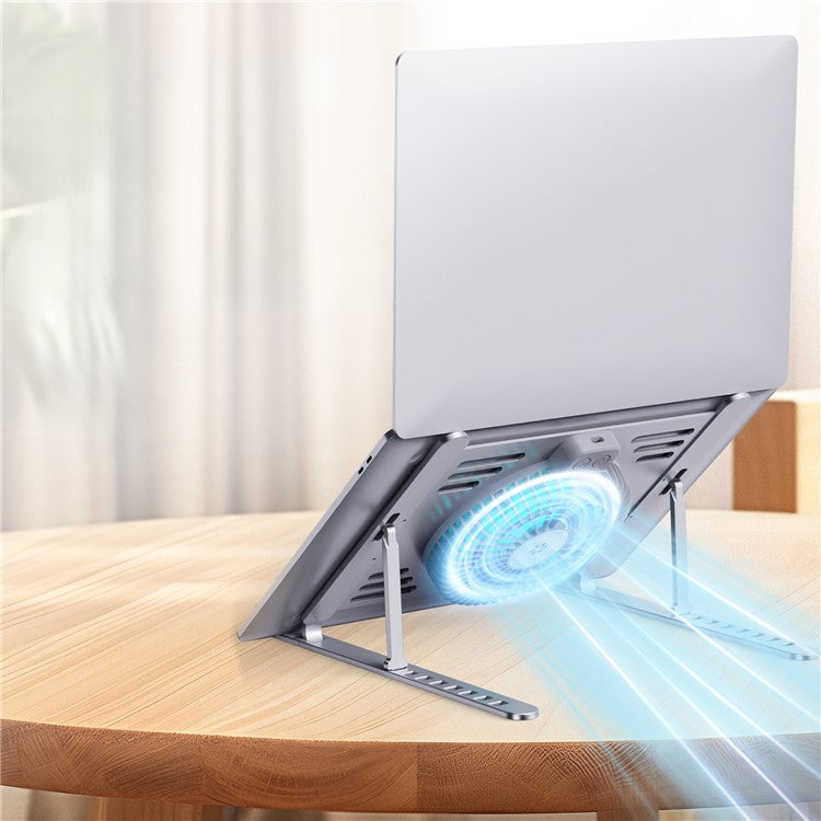 R-JUST HZ44 Foldable Height Adjustable Laptop Cooling Fan Base Metal Notebook Cooler Stand - Black