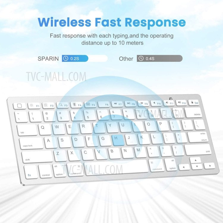 Ultra-Slim Wireless Bluetooth Keyboard (Spanish Language) for Android Windows iOS - Silver