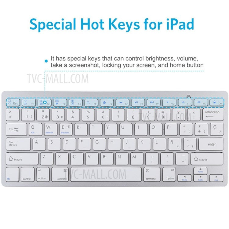 Ultra-Slim Wireless Bluetooth Keyboard (Spanish Language) for Android Windows iOS - Silver