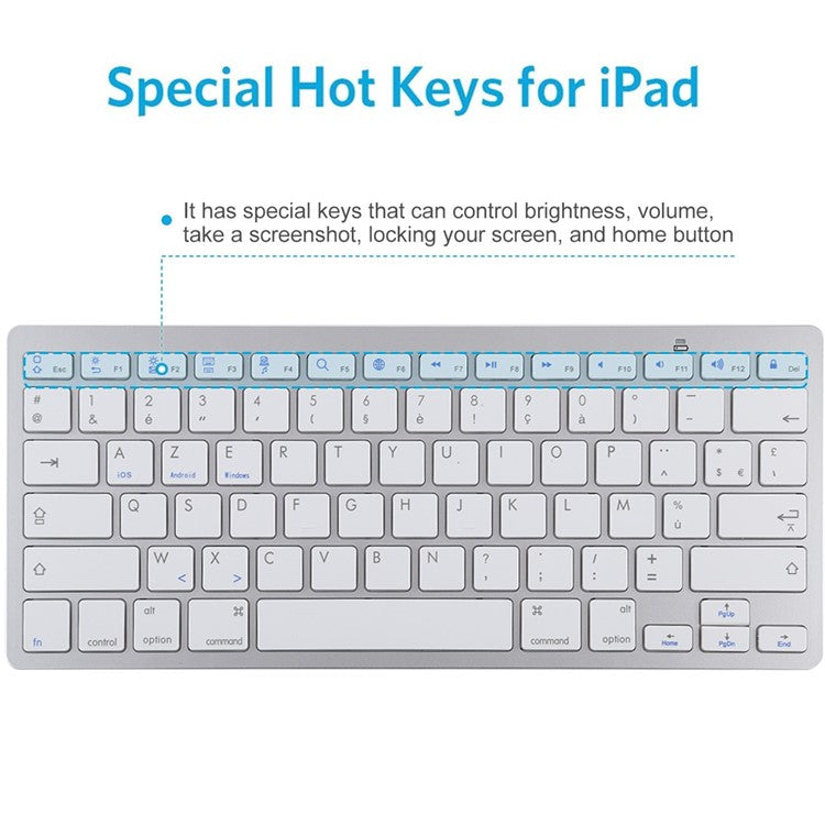 Ultra-Slim Wireless Bluetooth Keyboard (French Language) for Android Windows iOS - Silver