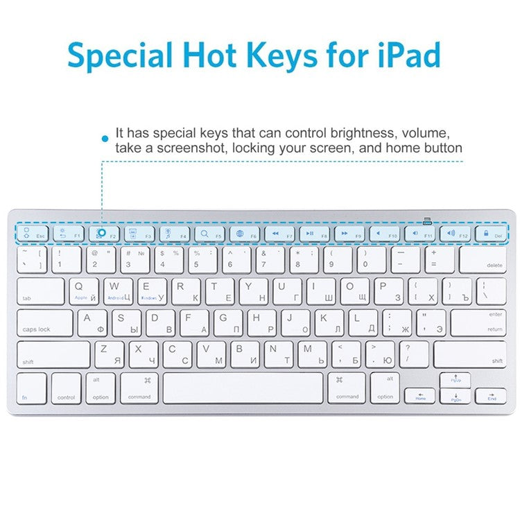 Ultra-Slim Wireless Bluetooth Keyboard (Russian Language) for Android Windows iOS - Silver