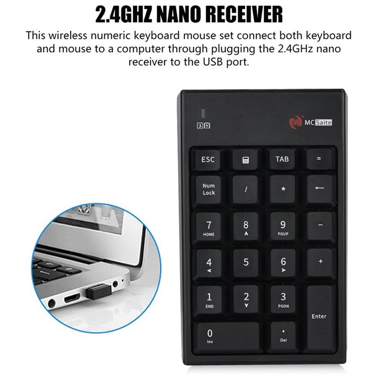 MCSaite MC-61CB 22 Keys Wireless 2.4G Numeric Keyboard and Mouse