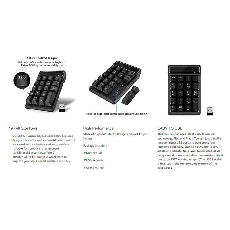 2.4G Wireless Mini Numeric Keyboard Suspended Mechanical Keyboard 19-key Mini Accounting Banking Keypad
