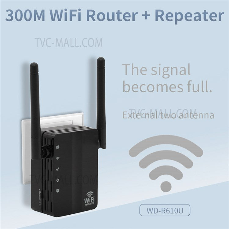 300Mbps Wireless N Range Extender 2 Port WiFi Repeater Router Signal Booster Extender Signal Amplifier for Home Travel - Black/US Plug