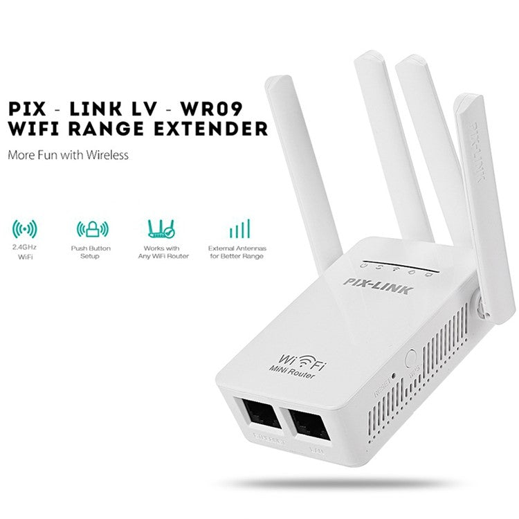 PIX-LINK WiFi Range Extender WIFI Signal Booster 300Mbps Internet Booster Easy Setup Wireless Repeater - UK Plug