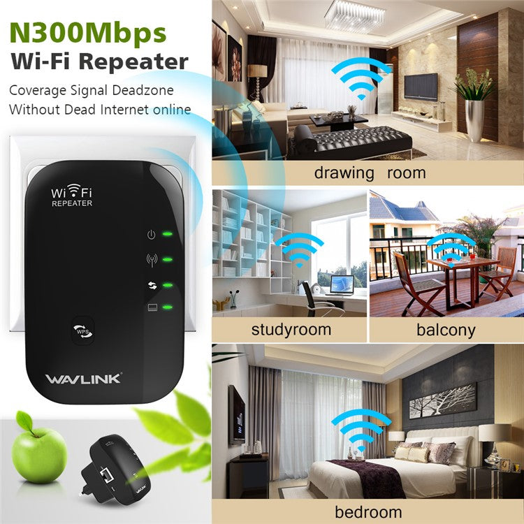 WAVLINK WN560N2 WPS Protection Amplifier WiFi Repeater 2.4G N300 WiFi Extension Repeater with 3dBi Internal Antenna - UK Plug