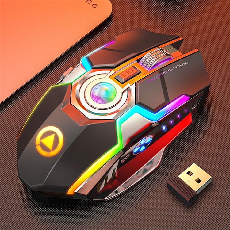 A5 Silent USB Rechargeable Wireless Gaming Mouse with RGB Backlight for Laptop Desktop PC - Black