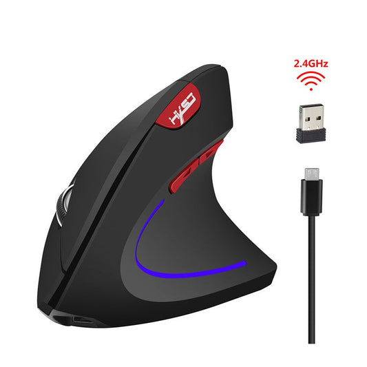 HXSJ T22 Wireless Mouse Ergonomic Optical 2.4G 2400DPI Gaming Mouse with USB Receiver - Black