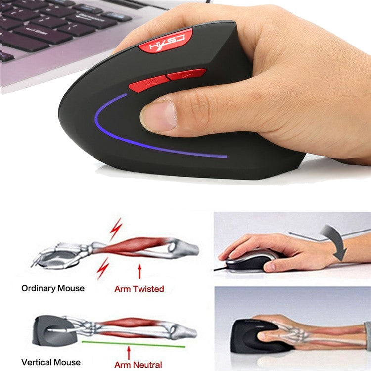HXSJ T22 Wireless Mouse Ergonomic Optical 2.4G 2400DPI Gaming Mouse with USB Receiver - Black