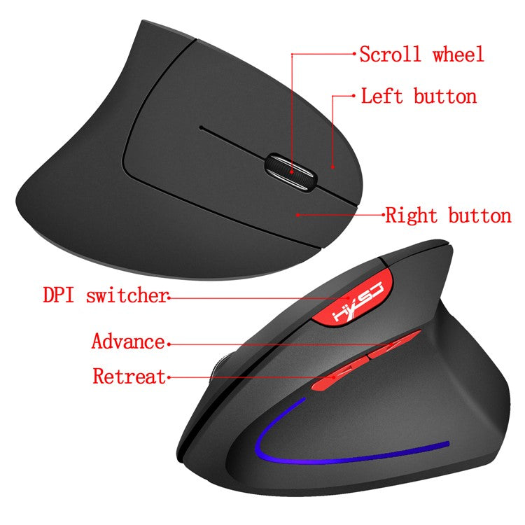 HXSJ T22 Wireless Mouse Ergonomic Optical 2.4G 2400DPI Gaming Mouse with USB Receiver - Black