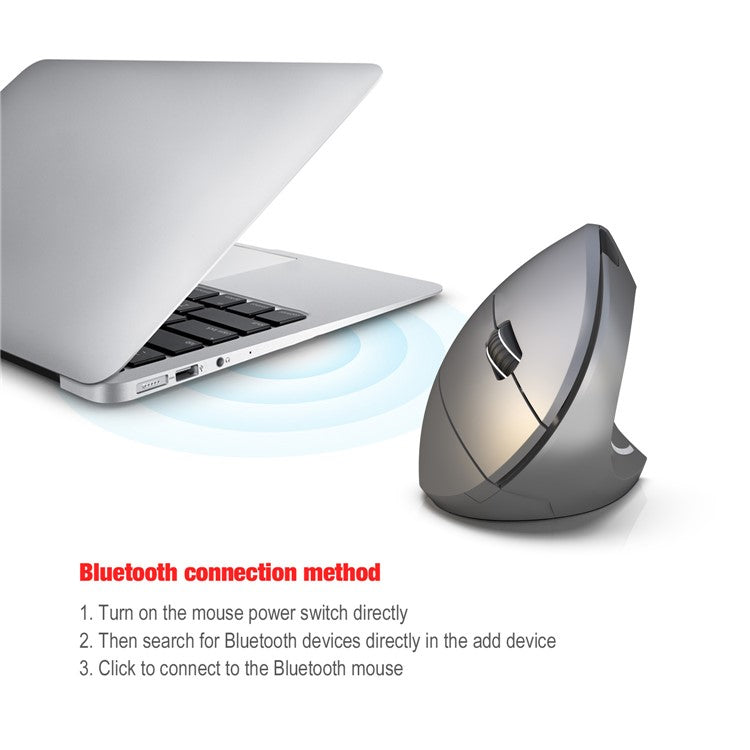 HXSJ T29 Bluetooth Wireless Vertical Ergonomic Optical Mouse Adjustable DPI Laptop Mice - Grey