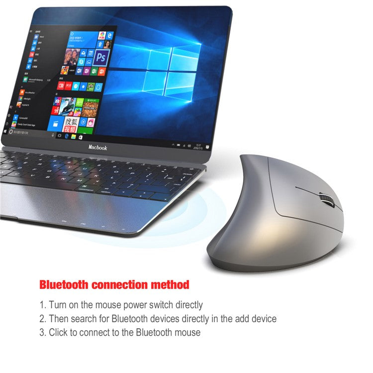 HXSJ T29 Bluetooth Wireless Vertical Ergonomic Optical Mouse Adjustable DPI Laptop Mice - Grey