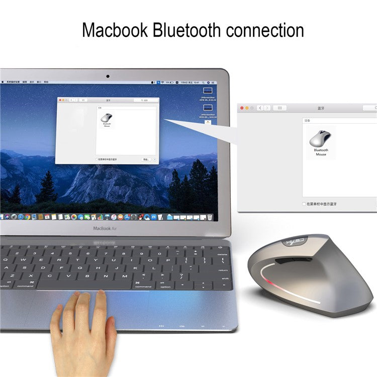 HXSJ T29 Bluetooth Wireless Vertical Ergonomic Optical Mouse Adjustable DPI Laptop Mice - Grey
