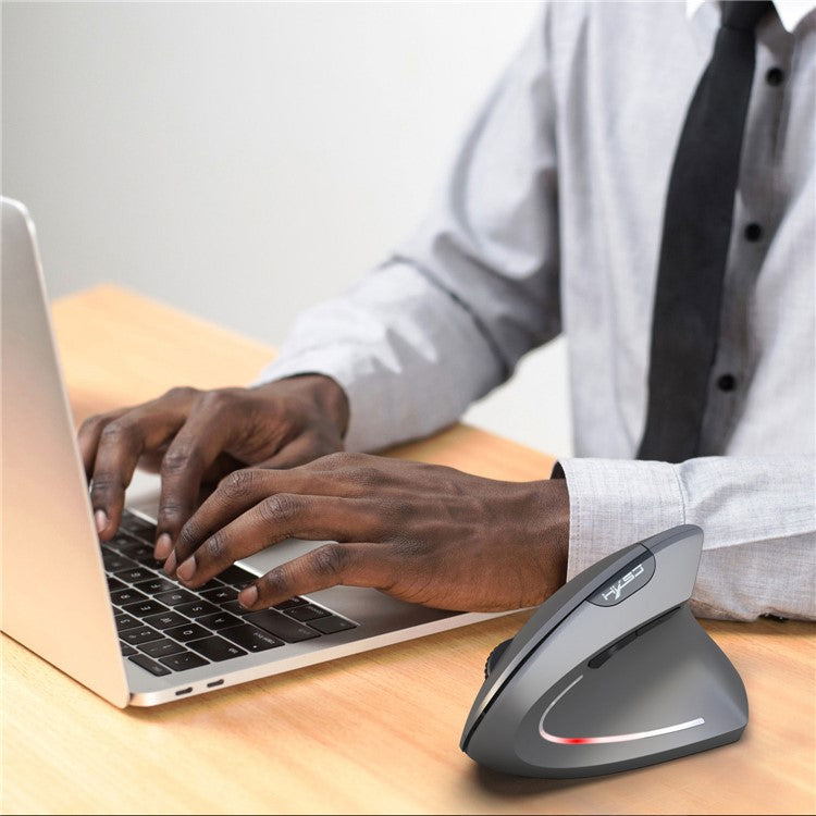 HXSJ T29 Bluetooth Wireless Vertical Ergonomic Optical Mouse Adjustable DPI Laptop Mice - Grey