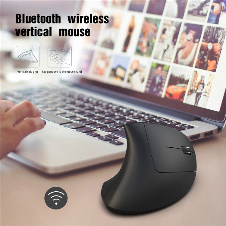 HXSJ T29 Bluetooth Wireless Vertical Ergonomic Optical Mouse Adjustable DPI Laptop Mice - Black