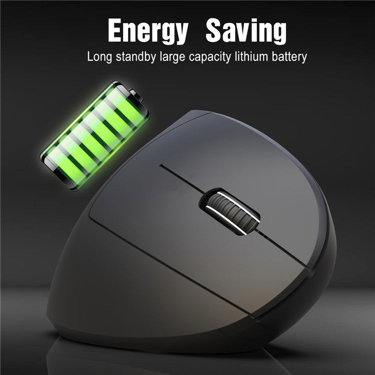 HXSJ T29 Bluetooth Wireless Vertical Ergonomic Optical Mouse Adjustable DPI Laptop Mice - Black