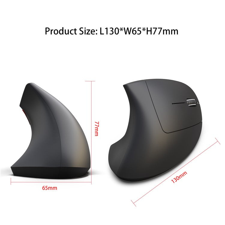 HXSJ T29 Bluetooth Wireless Vertical Ergonomic Optical Mouse Adjustable DPI Laptop Mice - Black